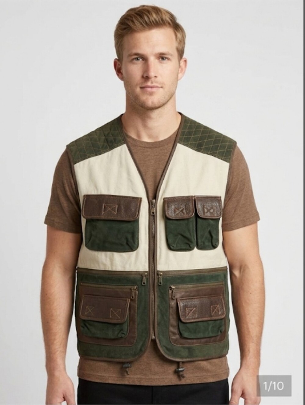 Europe Craft NWOT Vintage Tan Leather Hunting Upland Shooting Vest Men's Large